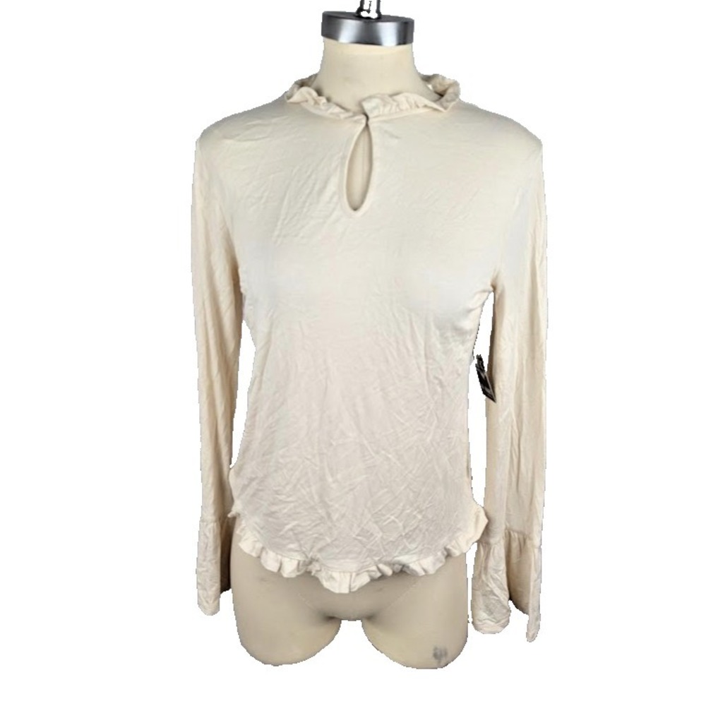 One Hart Juniors Bell-Sleeve Keyhole Neck Top Ivory Size M Beige Peasant